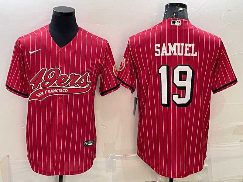 Mens San Francisco 49ers #19 Deebo Samuel Red Pinstripe Color Rush With Patch Cool Base Stitched Baseball Jersey